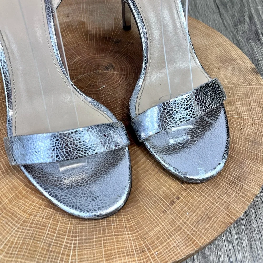 *Tory Burch | Elana Leather Silver Heeled Sandals With Ankle Straps Size 6